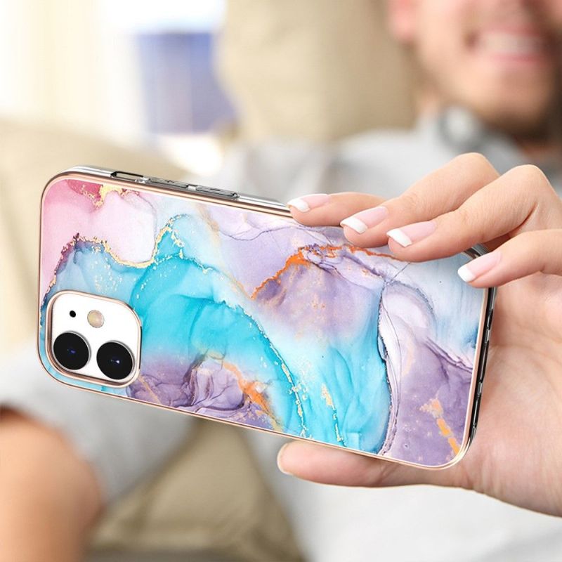 Coque iPhone 12 mini marbre coloré bleu