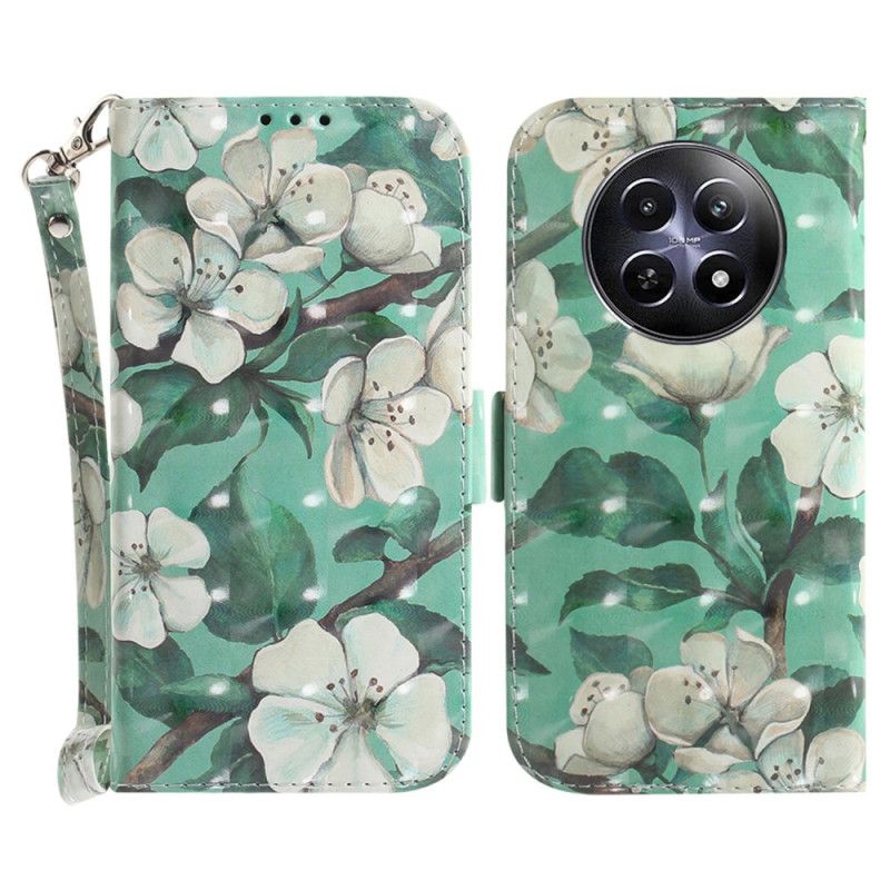 Housse Realme 12 5G / 12X 5G Fleurs Aquarelle à Lanière