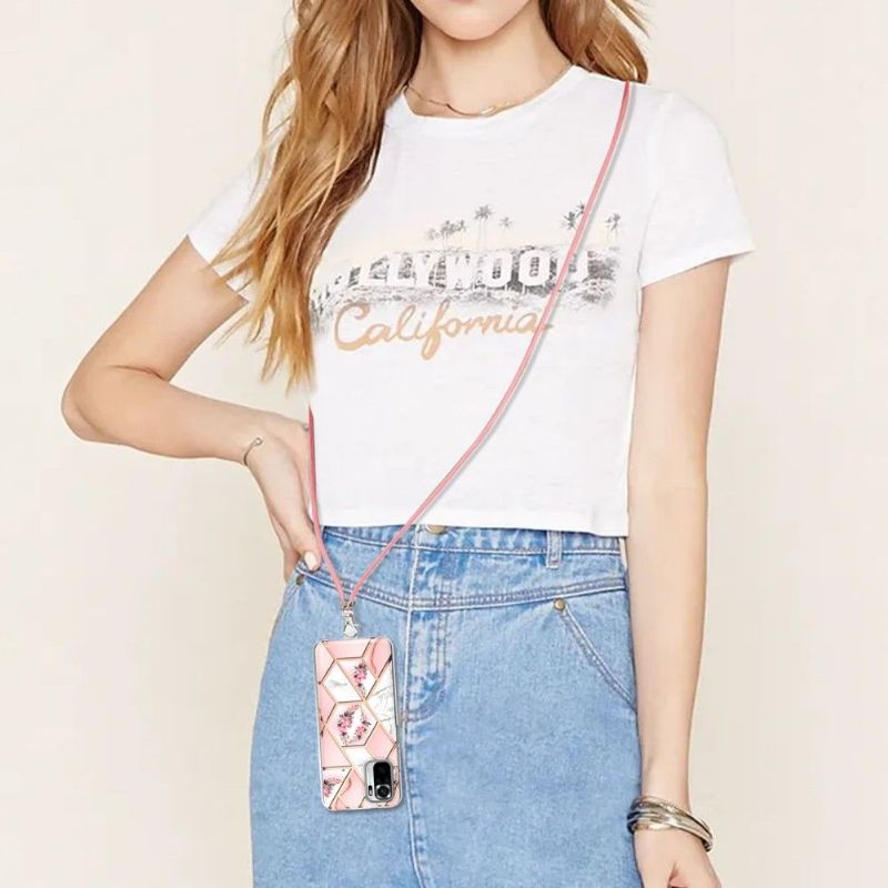 Coque Xiaomi Redmi Note 10 / Note 10s marbre et couronne de fleurs à cordon