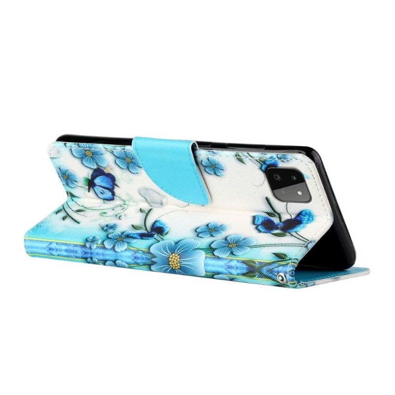 Étui Samsung Galaxy A22 5G fleurs bleues et papillons