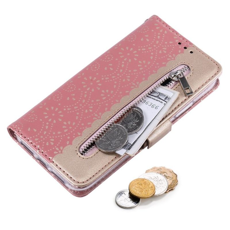 Housse Samsung Galaxy A22 5G Dentelle Fleur Effet Cuir