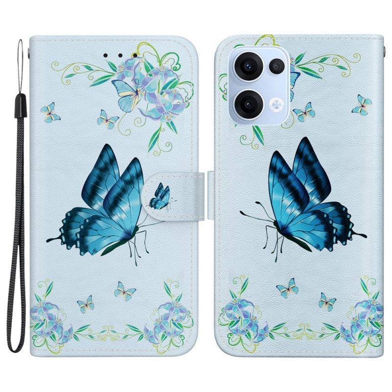 Housse Oppo Reno 13 5G Papillon et Fleurs Bleus
