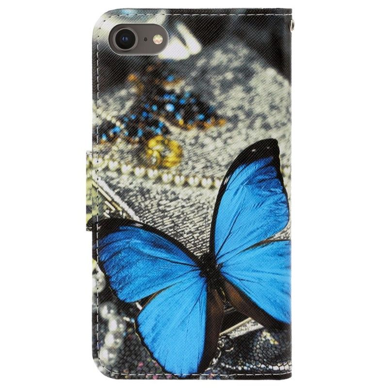 Housse iPhone SE 2022 / 2020 Papillon Bleu