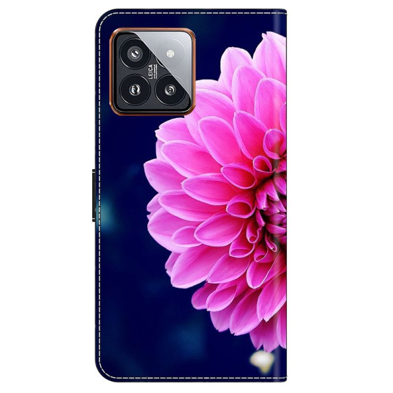 Housse Xiaomi 14 Pro Fleur Rose sur Fond Bleu