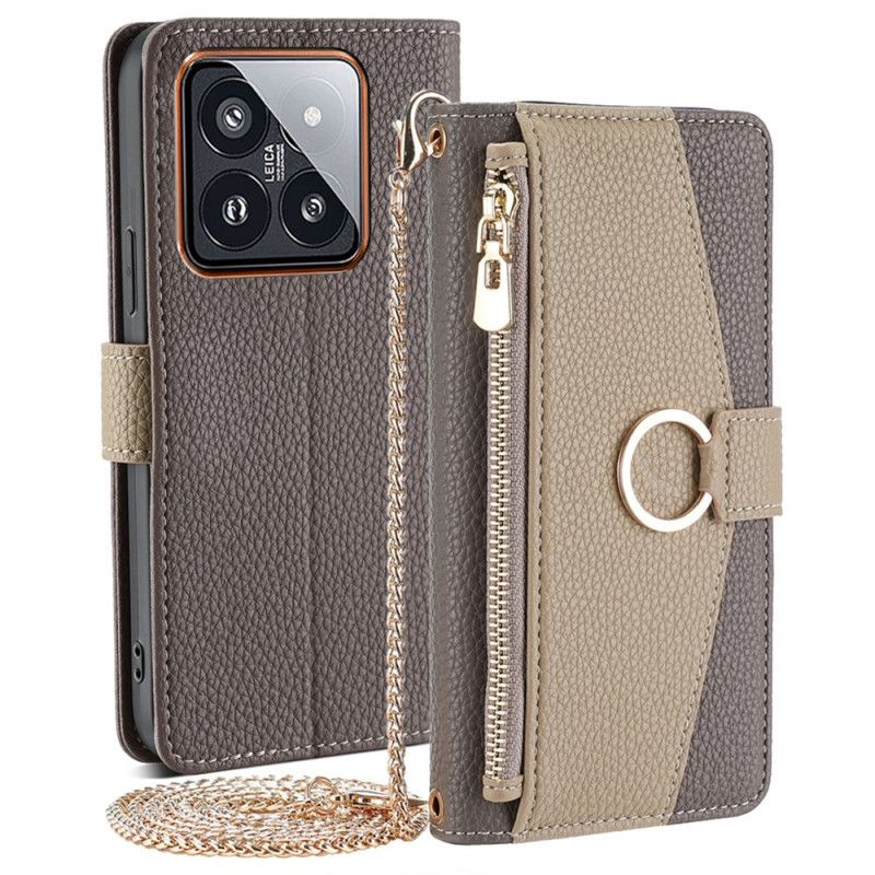 Housse Xiaomi 14 Pro Miroir de Maquillage et Chaîne Bandoulière