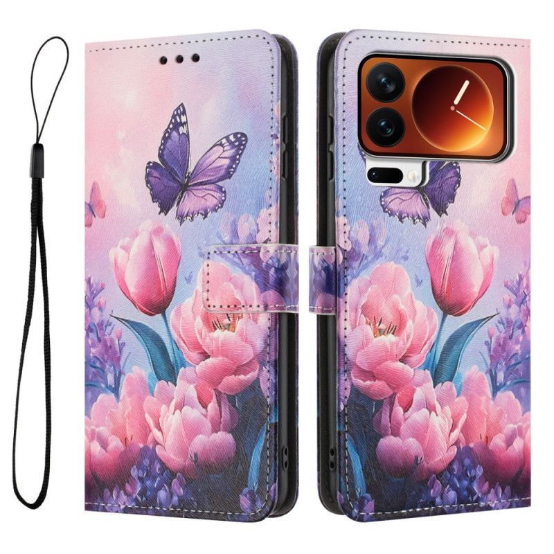 Housse Xiaomi 17 Pro Max Papillon et Fleurs Roses