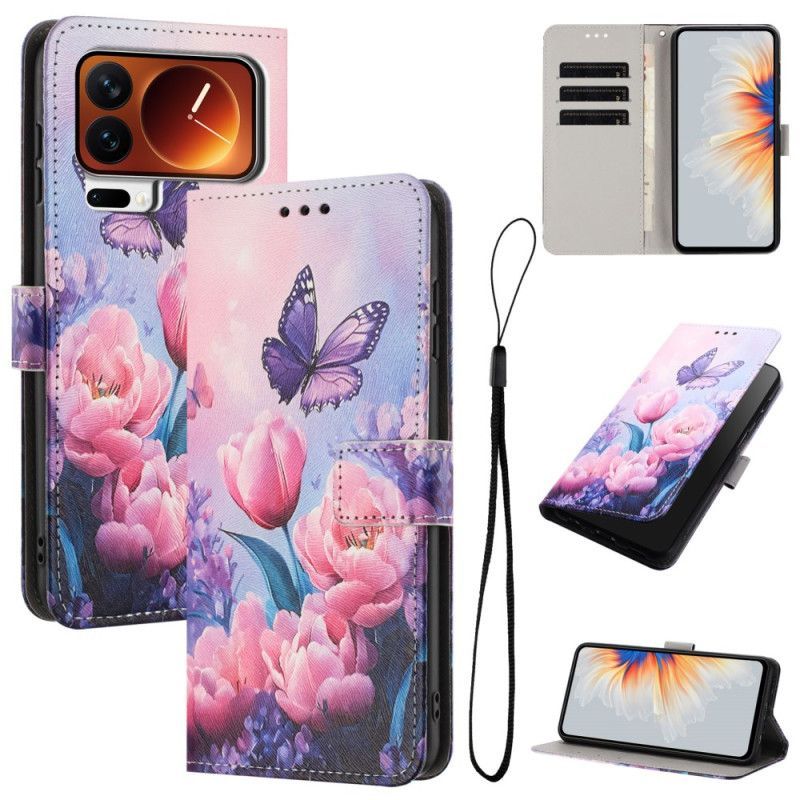 Housse Xiaomi 17 Pro Max Papillon et Fleurs Roses