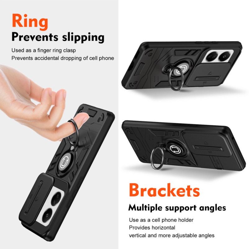 Coque Xiaomi Redmi 13C 4G/5G/Poco C65 Couvercle de Lentille Coulissant et Anneau-Support