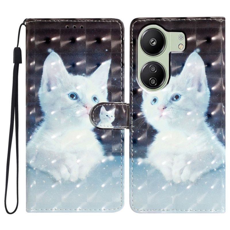 Housse Xiaomi Redmi 13C / Poco C65 Chat Blanc à Lanière