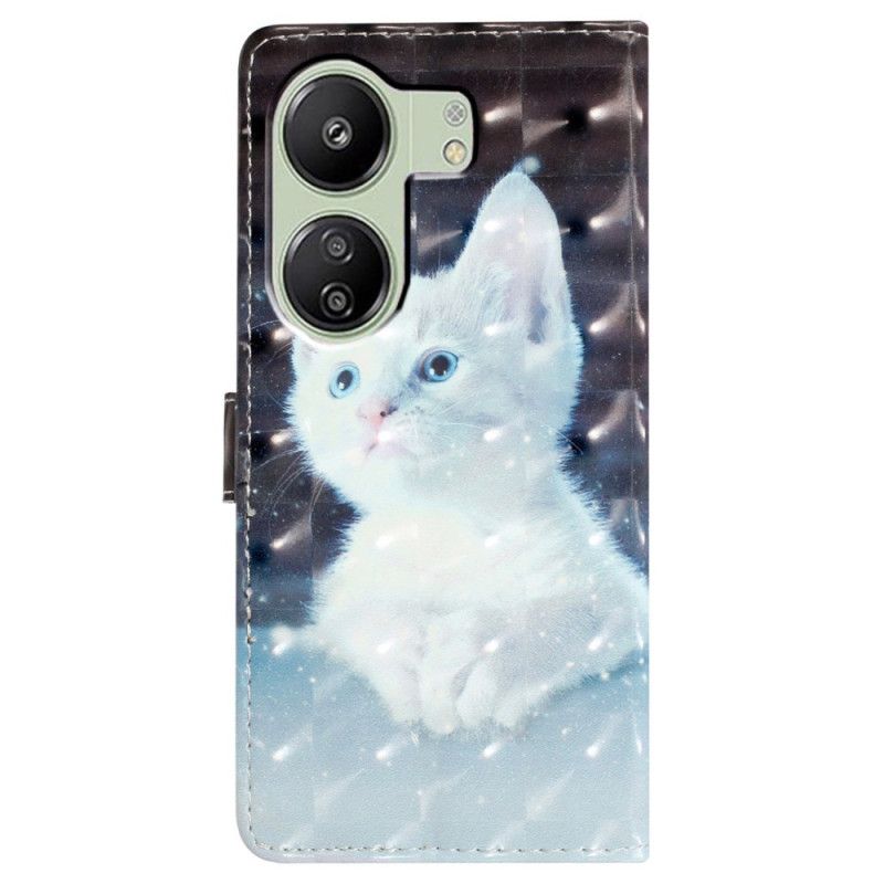 Housse Xiaomi Redmi 13C / Poco C65 Chat Blanc à Lanière