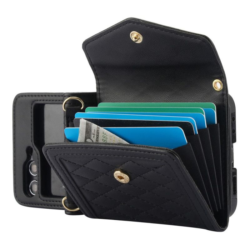 Coque Samsung Galaxy Z Flip 6 Porte-Cartes Bandoulière et Lanière