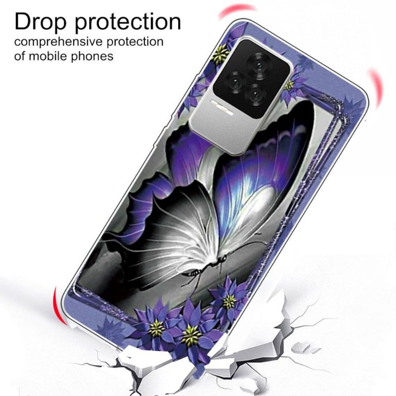 Coque Poco F4 Papillon Gris et Violet