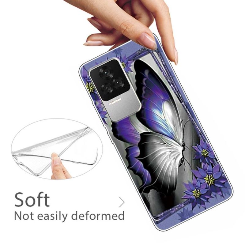 Coque Poco F4 Papillon Gris et Violet