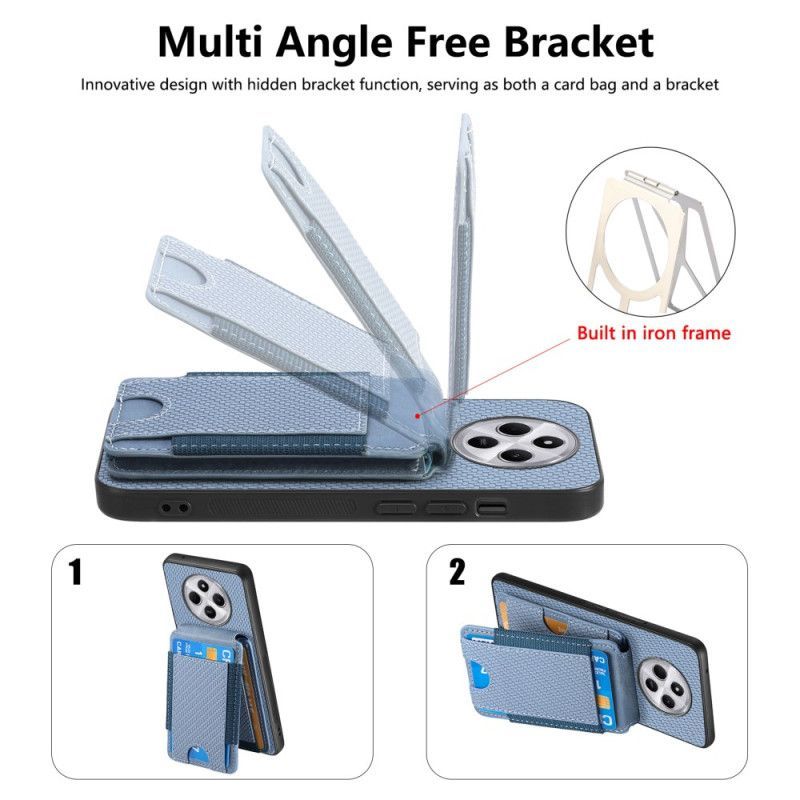 Coque Xiaomi Redmi 14C / Poco C75 Fibre Carbone Porte-Cartes et Support