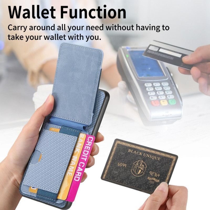 Coque Xiaomi Redmi 14C / Poco C75 Fibre Carbone Porte-Cartes et Support