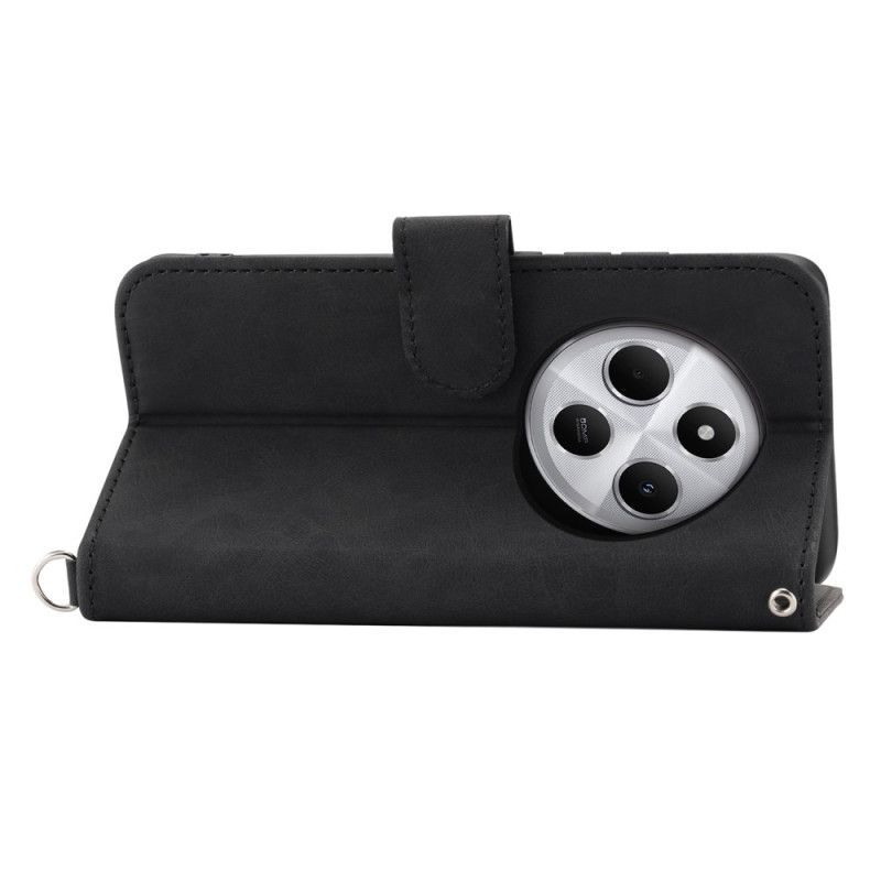 Housse Xiaomi Redmi 14C / Poco C75 Effet Daim Dentelle avec Lanière et Bandoulière