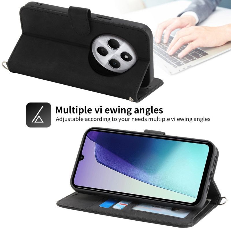 Housse Xiaomi Redmi 14C / Poco C75 Effet Daim Dentelle avec Lanière et Bandoulière