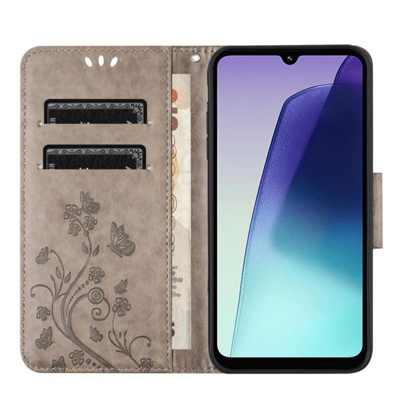 Housse Xiaomi Redmi 14C / Poco C75 Fleurs et Papillons avec Lanière