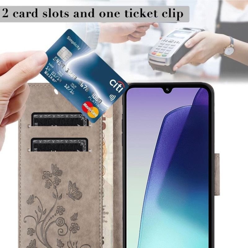 Housse Xiaomi Redmi 14C / Poco C75 Fleurs et Papillons avec Lanière