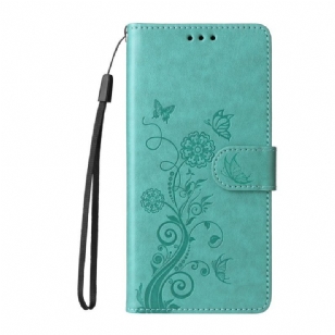Housse Xiaomi Redmi 14C / Poco C75 Fleurs et Papillons à Lanière
