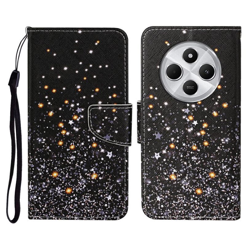 Housse Housse Xiaomi Redmi 14C / Poco C75 Patchwork à Lanière Pentagramme Noir