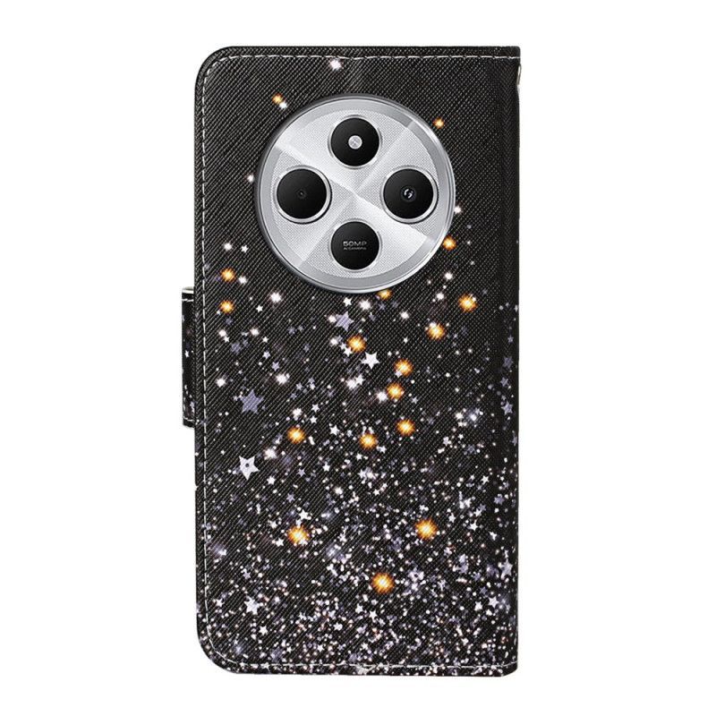 Housse Housse Xiaomi Redmi 14C / Poco C75 Patchwork à Lanière Pentagramme Noir