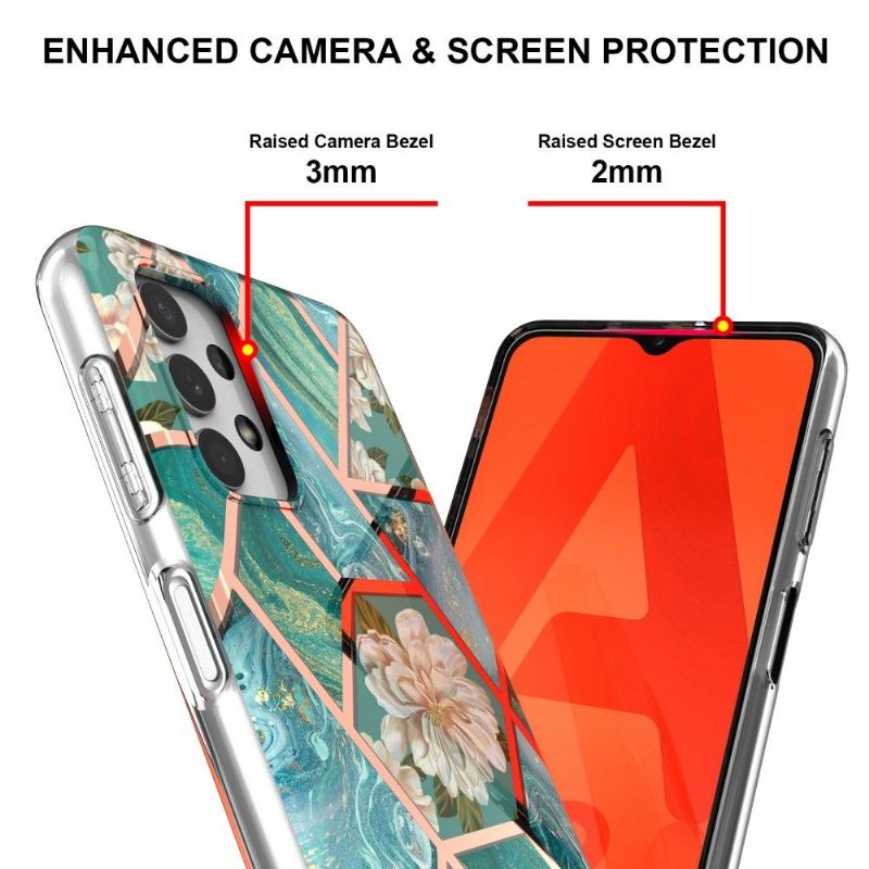 Coque Samsung Galaxy A13 marbre et fleurs blanches