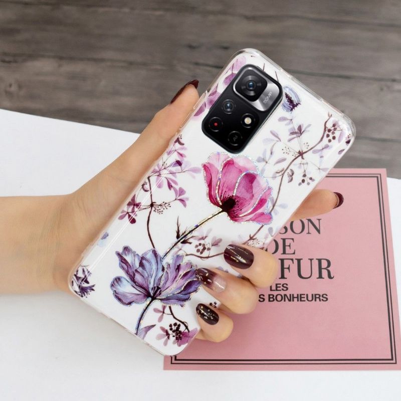 Coque Poco M4 Pro 5G silicone fleur violette