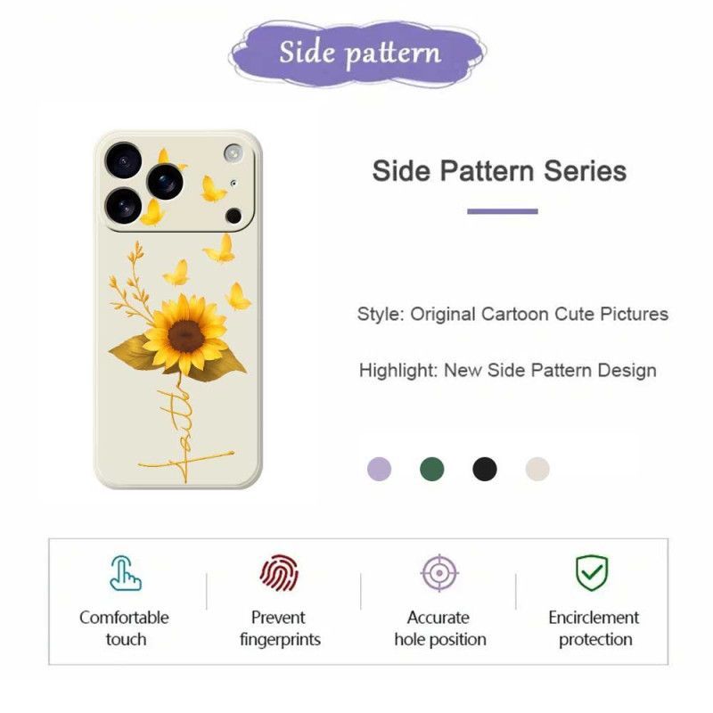 Coque iPhone 17 Pro Silicone Liquide Tournesol et Papillons