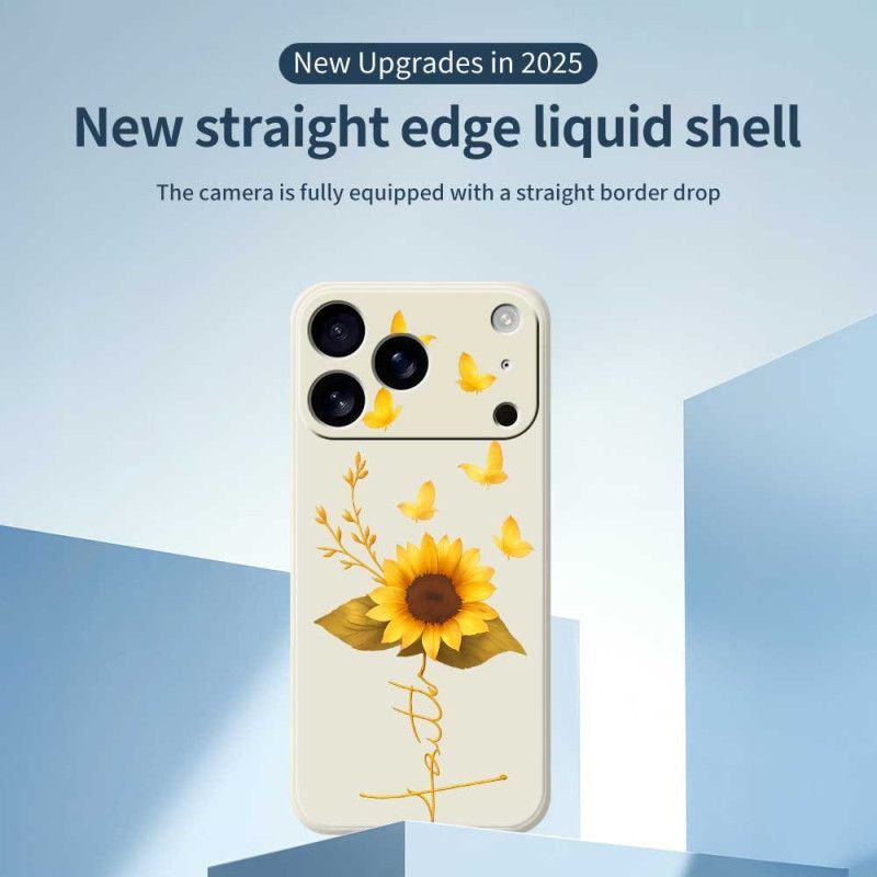 Coque iPhone 17 Pro Silicone Liquide Tournesol et Papillons