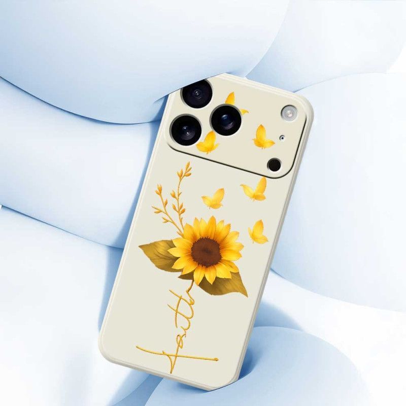 Coque iPhone 17 Pro Silicone Liquide Tournesol et Papillons