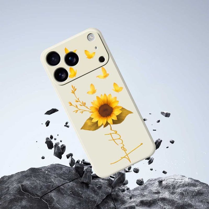 Coque iPhone 17 Pro Silicone Liquide Tournesol et Papillons