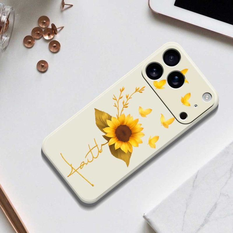 Coque iPhone 17 Pro Silicone Liquide Tournesol et Papillons