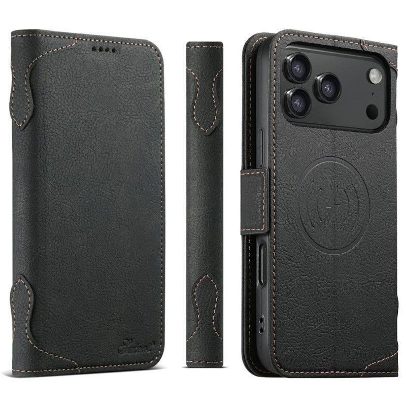 Flip Cover iPhone 17 Pro Compatible MagSafe Texture Litchi