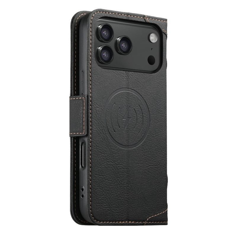 Flip Cover iPhone 17 Pro Compatible MagSafe Texture Litchi