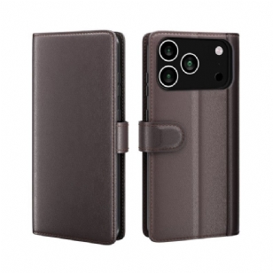 Housse iPhone 17 Pro Portefeuille Cuir Véritable