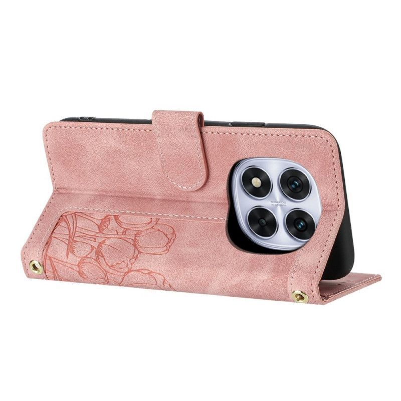 Housse Xiaomi Redmi Note 14 Pro 4G Motif Florale à Lanière