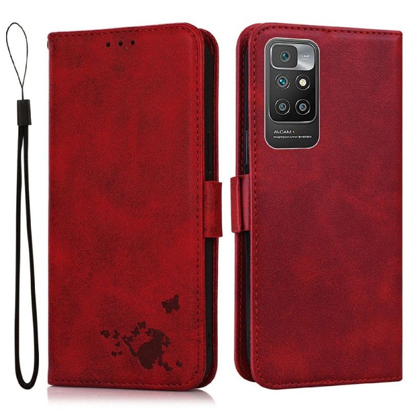 Housse Xiaomi Redmi 10 illustration chat effet cuir