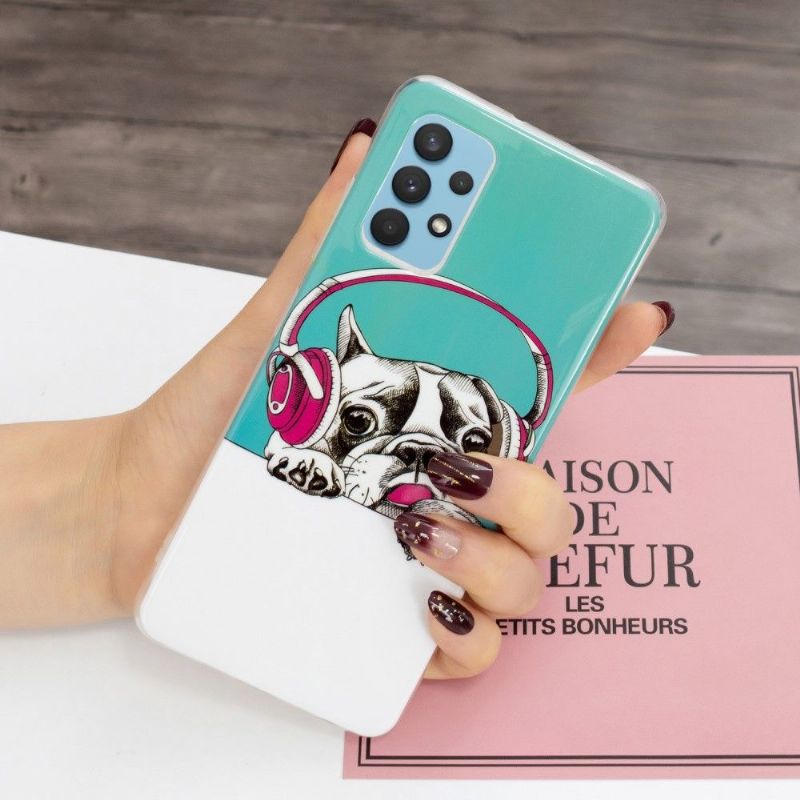 Coque Samsung Galaxy A32 4G Luminous chien écoutant la musique