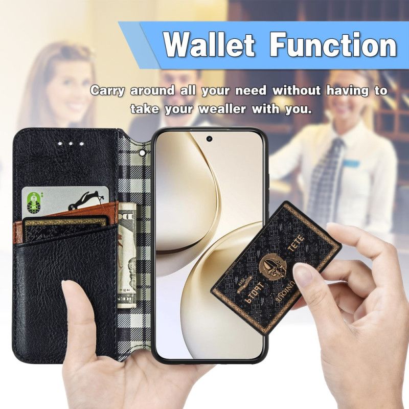 Flip Cover Realme 14 Pro 5G Effet Daim Frise Losanges