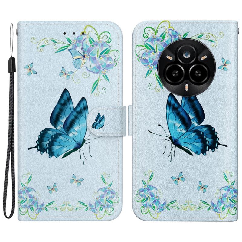 Housse Realme 14 Pro 5G Papillons et Fleurs Bleus
