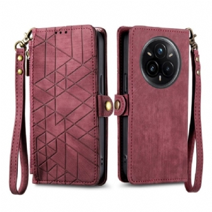 Housse Realme 14 Pro 5G Portefeuille à Fermeture Éclair Design Géométrique