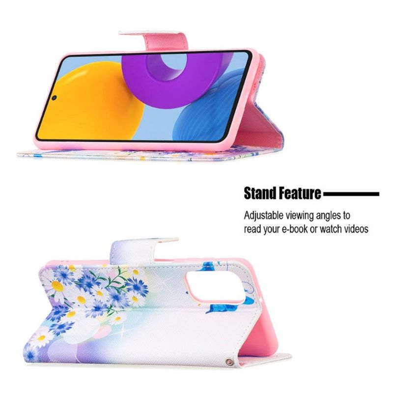 Housse Samsung Galaxy M52 5G papillon et marguerites