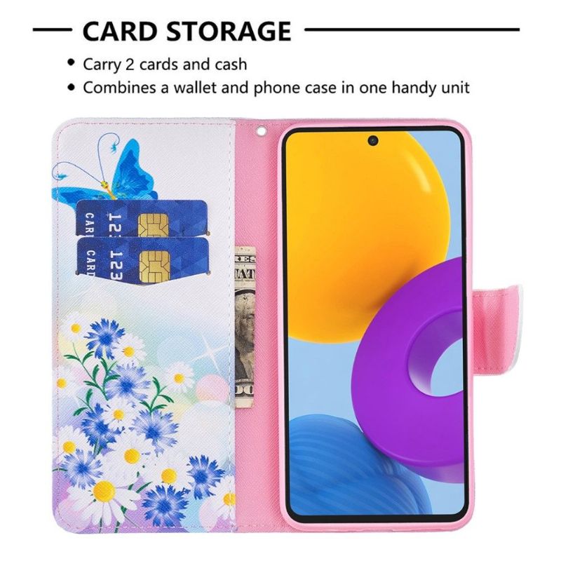 Housse Samsung Galaxy M52 5G papillon et marguerites