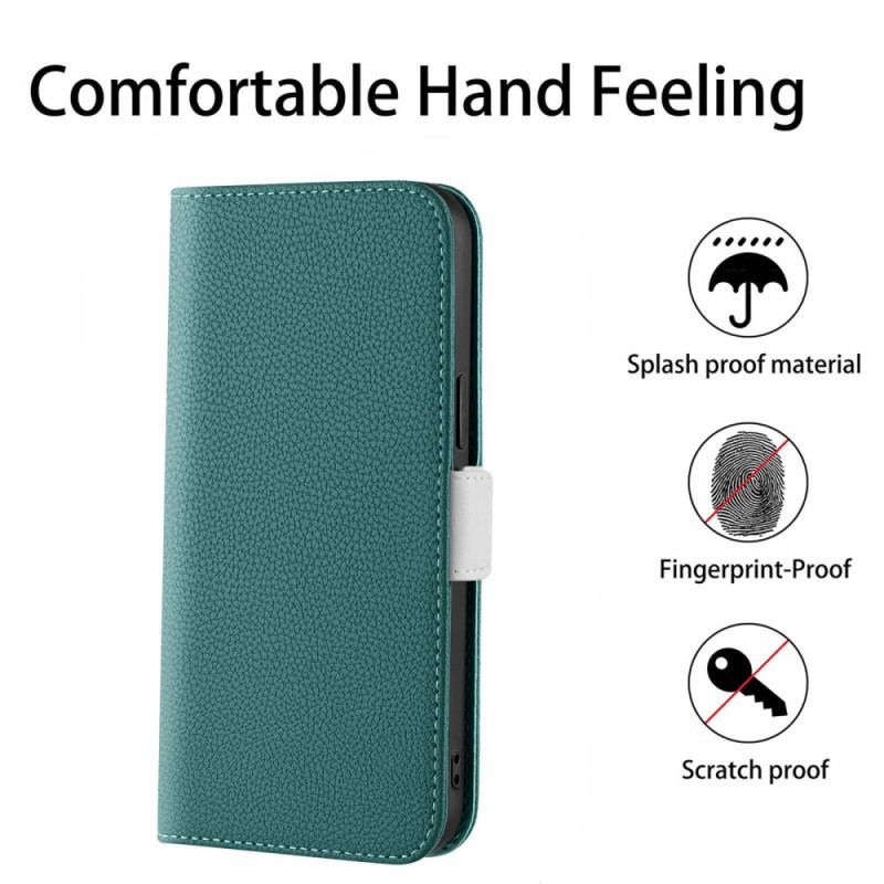 Flip Cover iPhone 14 Simili Cuir Litchi