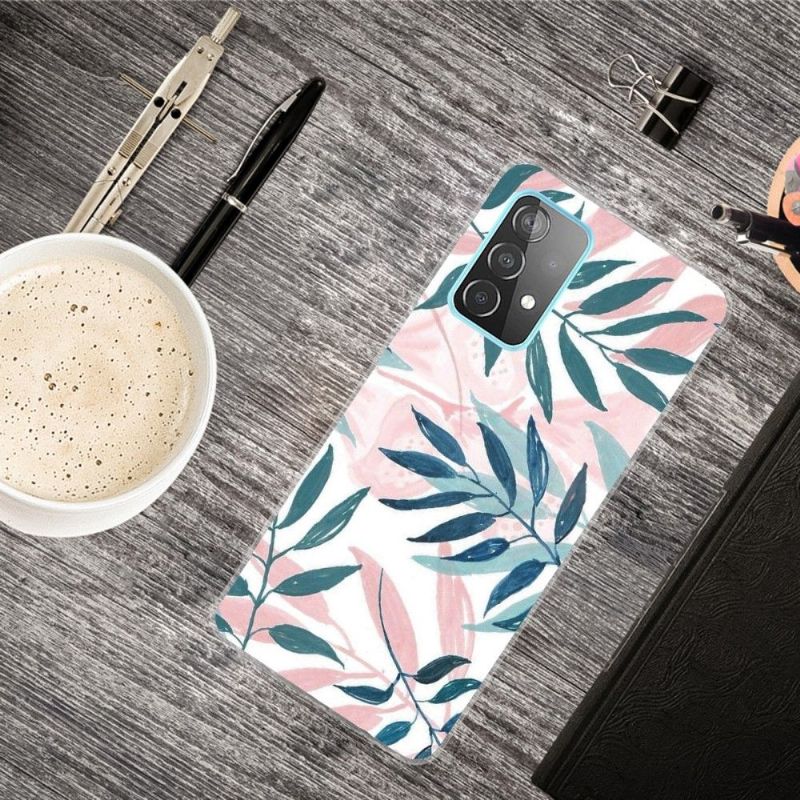 Coque Samsung Galaxy A32 5G Feuilles Vertes et Roses