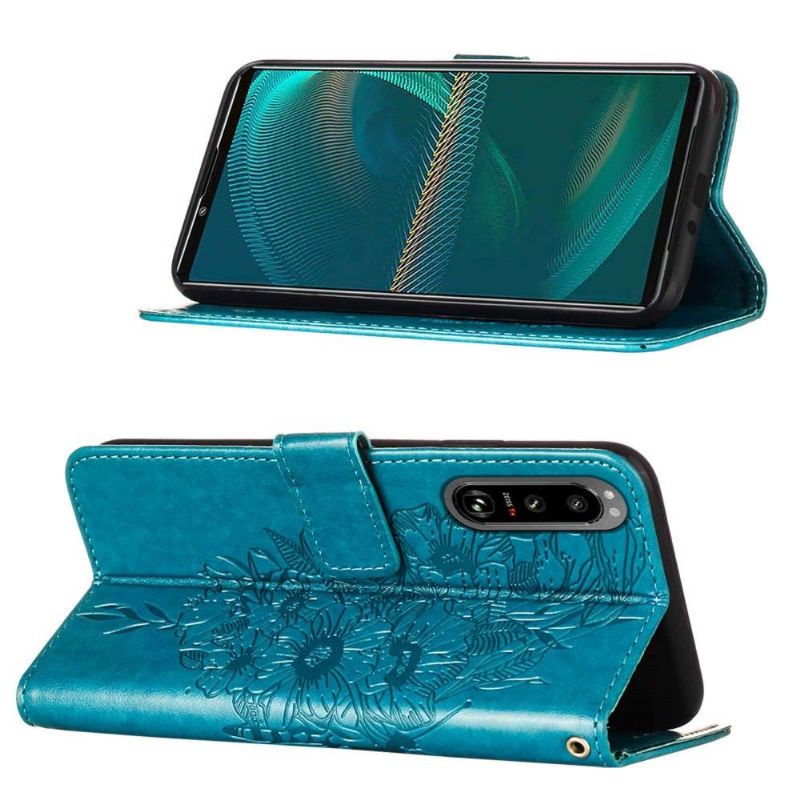 Housse Sony Xperia 5 III Papillon Fleur Porte-Cartes