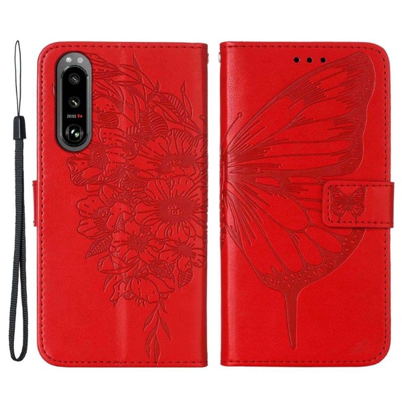 Housse Sony Xperia 5 III Papillon Fleur Porte-Cartes