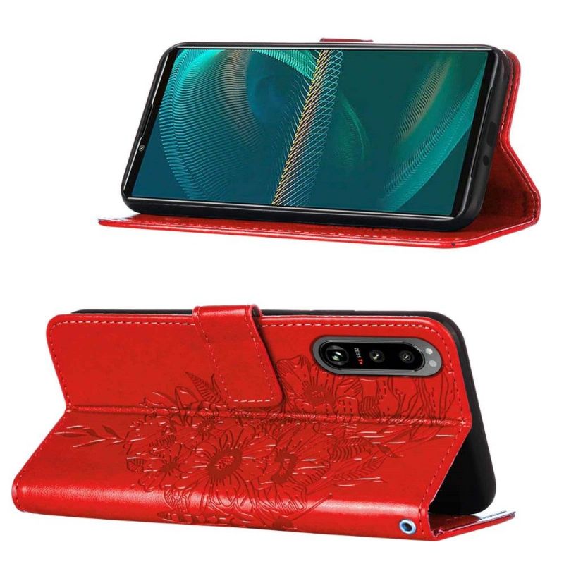 Housse Sony Xperia 5 III Papillon Fleur Porte-Cartes