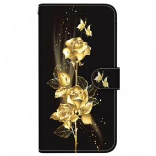 Housse Oppo Reno 13 Pro 5G Papillons Dorés et Roses